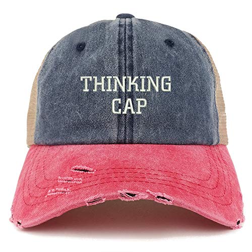 Trendy Apparel Shop Thinking Cap Washed Front Mesh Back Frayed Bill Cap