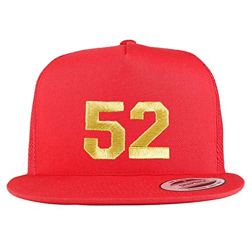 Trendy Apparel Shop Number 52 Gold Thread Embroidered Flat Bill 5 Panel Trucker Cap