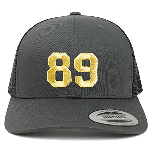 Trendy Apparel Shop Number 89 Gold Thread Embroidered Retro Trucker Mesh Cap