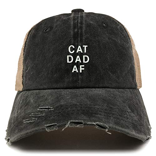 Trendy Apparel Shop Cat Dad AF Washed Front Mesh Back Frayed Bill Cap