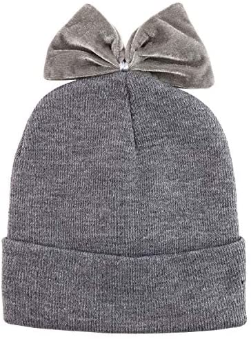 Trendy Apparel Shop Youth Size Girl's Velvet Bow Accent Cuff Long Beanie