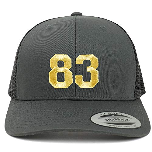 Trendy Apparel Shop Number 83 Gold Thread Embroidered Retro Trucker Mesh Cap