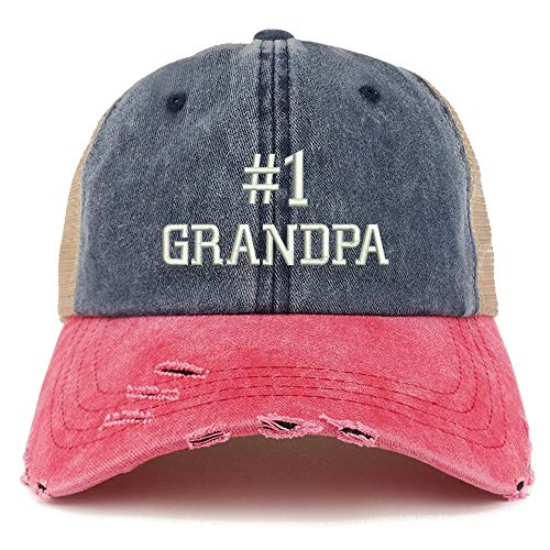 Trendy Apparel Shop Number 1 Grandpa Washed Front Mesh Back Frayed Bill Cap