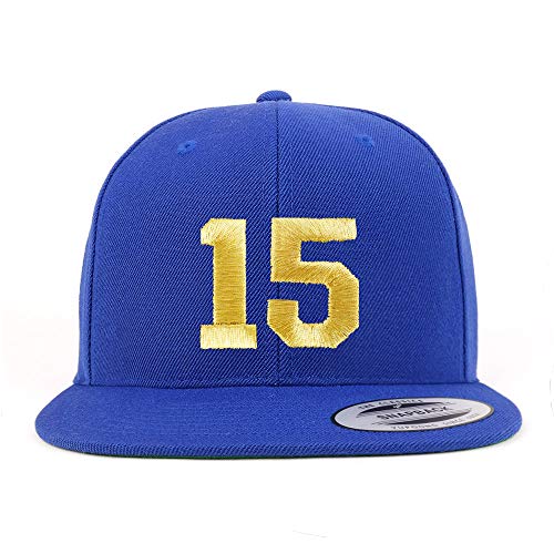 Trendy Apparel Shop Number 15 Gold Thread Flat Bill Snapback Baseball Cap