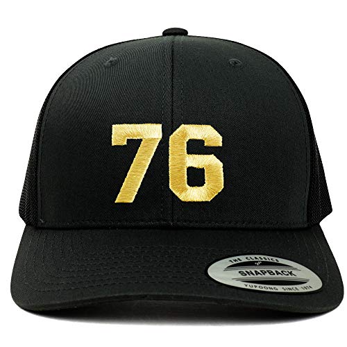 Trendy Apparel Shop Number 76 Gold Thread Embroidered Retro Trucker Mesh Cap