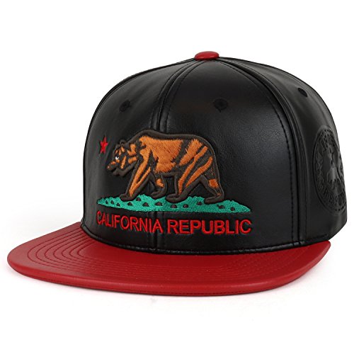 Trendy Apparel Shop California Republic Bear Emblem Embroidered PU Leather Cap