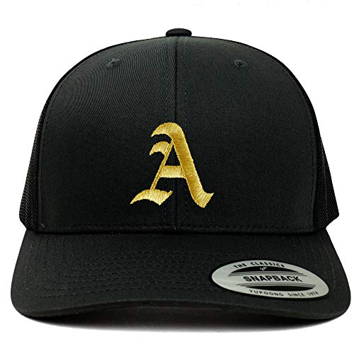 Trendy Apparel Shop Old English Gold A Embroidered Retro Trucker Mesh Baseball Cap