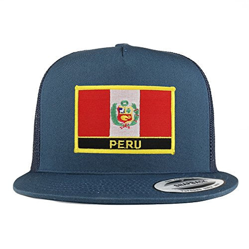 Trendy Apparel Shop Peru Flag 5 Panel Flatbill Trucker Mesh Snapback Cap