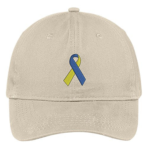 Trendy Apparel Shop Down Syndrome Ribbon Embroidered Soft Crown 100% Brushed Cotton Cap