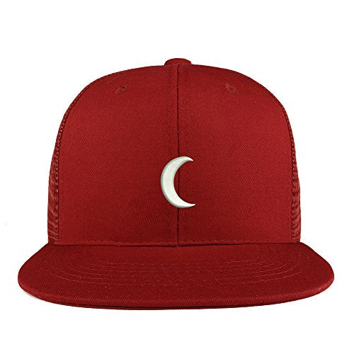 Trendy Apparel Shop Crescent Moon Embroidered Cotton Flat Bill Mesh Back Trucker Cap