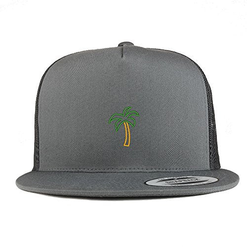 Trendy Apparel Shop Palm Tree Embroidered 5 Panel Flat Bill Trucker Mesh Back Cap