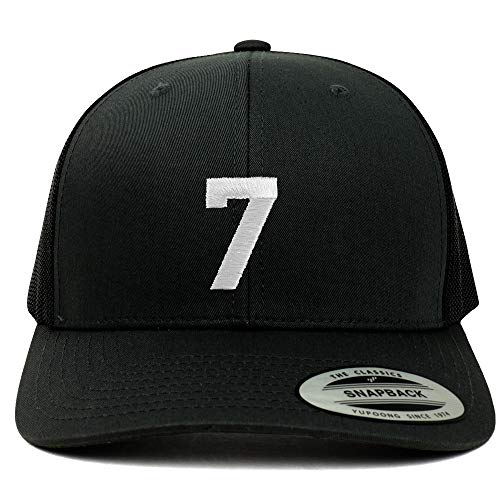 Trendy Apparel Shop Number 7 White Thread Embroidered Retro Trucker Mesh Cap