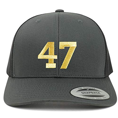 Trendy Apparel Shop Number 47 Gold Thread Embroidered Retro Trucker Mesh Cap