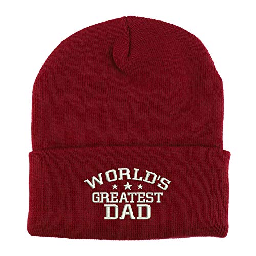 Trendy Apparel Shop World's Greatest Dad Embroidered Winter Long Cuff Beanie