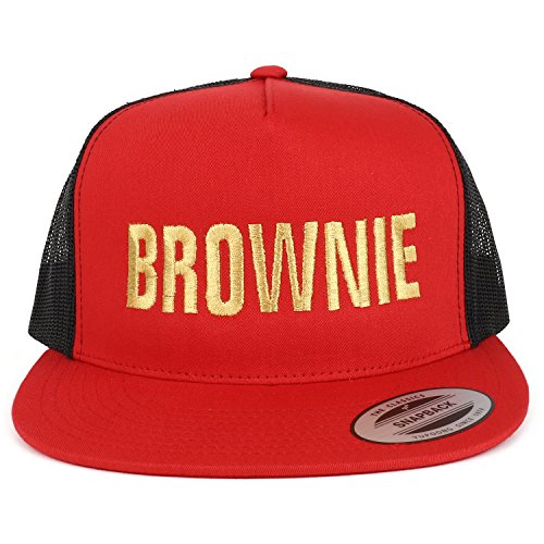 Trendy Apparel Shop Brownie Gold Embroidered 5 Panel Flat Bill 2-Tone Mesh Cap