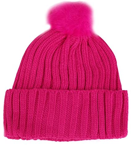 Trendy Apparel Shop Kid's Ribbed Knit Cuff Beanie with Fur Pom Pom