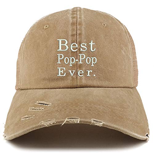 Trendy Apparel Shop Best Pop Pop Ever Washed Front Mesh Back Frayed Bill Cap