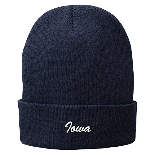 Trendy Apparel Shop Iowa Embroidered Winter Folded Long Beanie