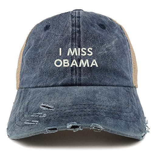 Trendy Apparel Shop I Miss Obama Washed Front Mesh Back Frayed Bill Cap