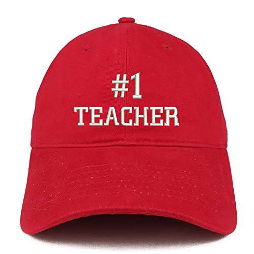 Trendy Apparel Shop Number 1 Teacher Embroidered Low Profile Soft Cotton Baseball Cap