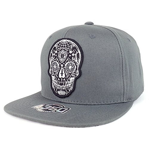 Trendy Apparel Shop Dia De Los Muertos Skull Embroidered Cotton Flatbill Snapback Cap