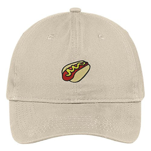 Trendy Apparel Shop Hot Dog with Mustard Embroidered Low Profile Soft Cotton Brushed Cap