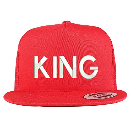 Trendy Apparel Shop King Embroidered 5 Panel Flat Bill Trucker Mesh Back Cap