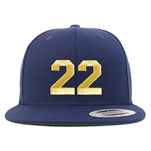 Trendy Apparel Shop Number 22 Gold Thread Flat Bill Snapback Baseball Cap