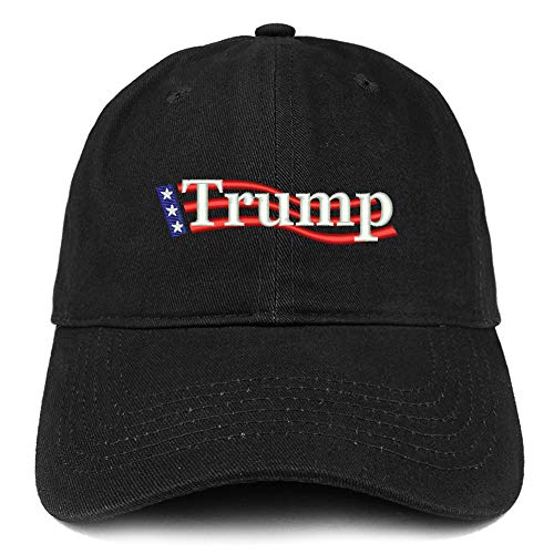 Trendy Apparel Shop Trump Wavy Flag Embroidered 100% Cotton Adjustable Cap Dad Hat