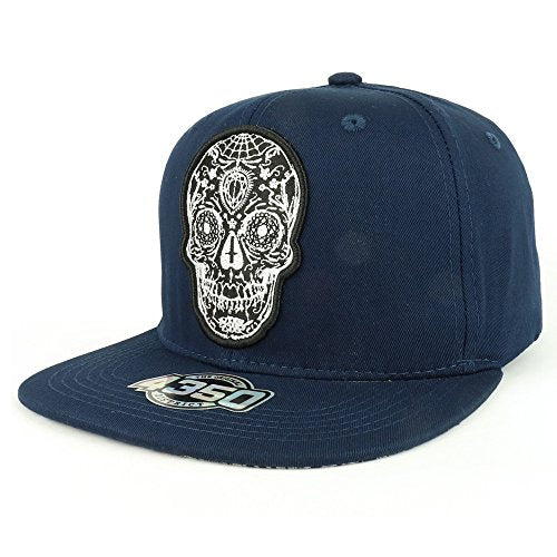 Trendy Apparel Shop Dia De Los Muertos Skull Embroidered Cotton Flatbill Snapback Cap