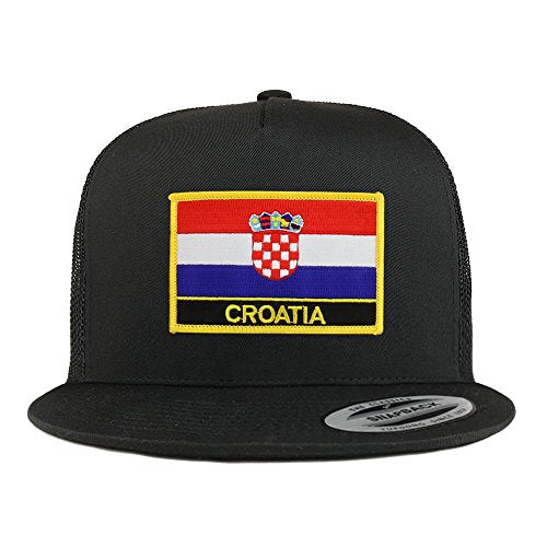 Trendy Apparel Shop Croatia Flag 5 Panel Flatbill Trucker Mesh Snapback Cap