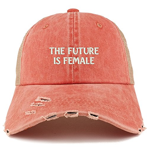 Trendy Apparel Shop The Future is Female Embroidered Frayed Bill Trucker Mesh Back Cap