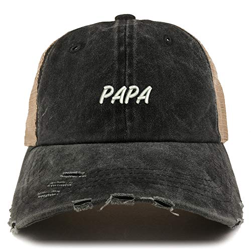 Trendy Apparel Shop PAPA Embroidered Washed Front Mesh Back Frayed Bill Cap