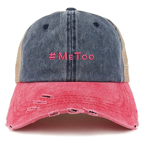 Trendy Apparel Shop MeToo Movement Hot Pink Embroidered Frayed Bill Trucker Mesh Cap