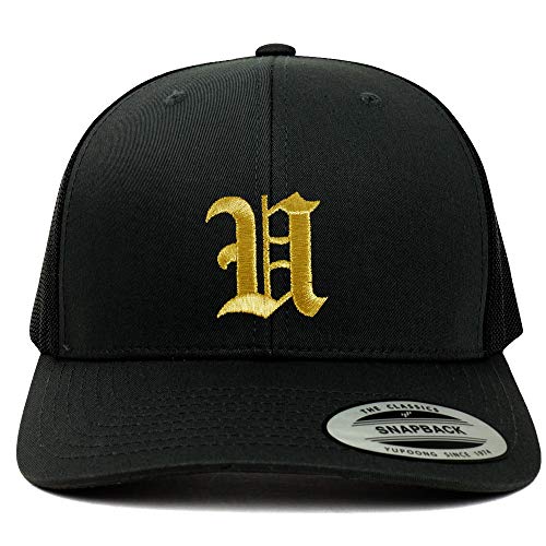 Trendy Apparel Shop Old English Gold U Embroidered Retro Trucker Mesh Baseball Cap