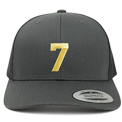 Trendy Apparel Shop Number 7 Gold Thread Embroidered Retro Trucker Mesh Cap