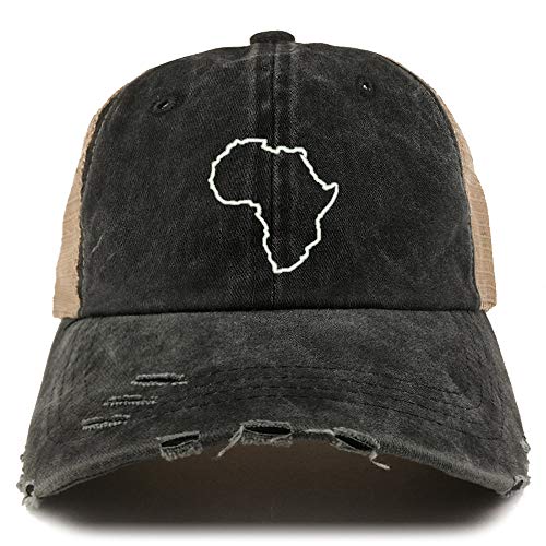 Trendy Apparel Shop Africa Map Outline Washed Front Mesh Back Frayed Bill Cap