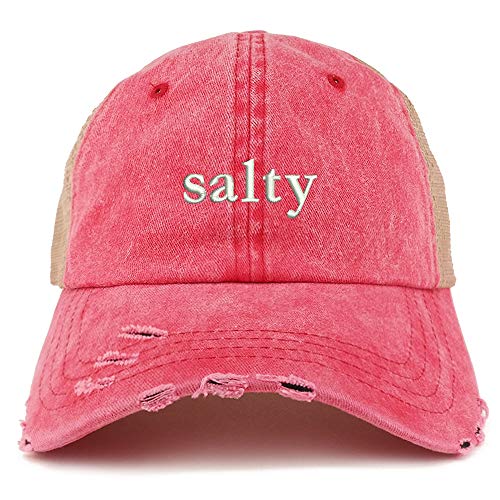 Trendy Apparel Shop Salty Embroidered Washed Front Mesh Back Frayed Bill Cap