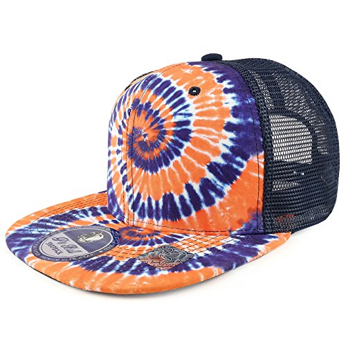 Trendy Apparel Shop Tie Dye Printed Mesh Back Flat Bill Snapback Cap