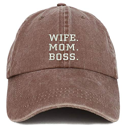 Trendy Apparel Shop Wife Mom Boss Embroidered Washed Cotton Adjustable Cap