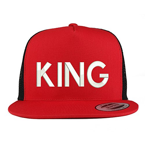 Trendy Apparel Shop King Embroidered 5 Panel Flat Bill 2-Tone Trucker Mesh Cap