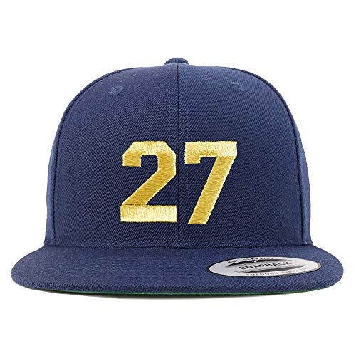 Trendy Apparel Shop Number 27 Gold Thread Flat Bill Snapback Baseball Cap