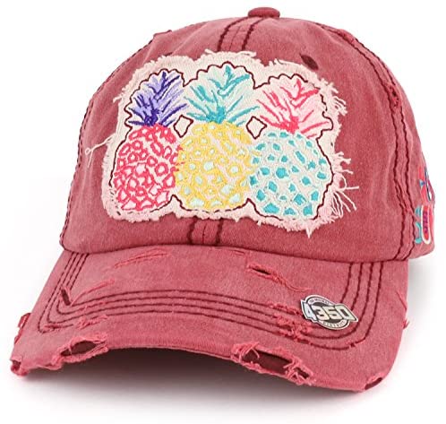 Trendy Apparel Shop Pineapple Fruit Embroidered Patch Frayed Vintage Ball Cap