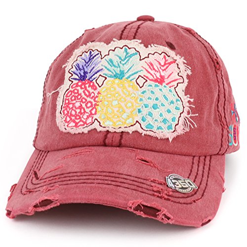 Trendy Apparel Shop Pineapple Fruit Embroidered Patch Frayed Vintage Ball Cap