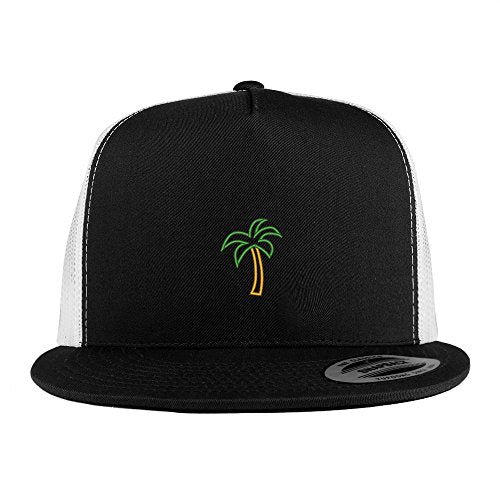 Trendy Apparel Shop Palm Tree Embroidered 5 Panel Flat Bill 2-Tone Trucker Mesh Cap