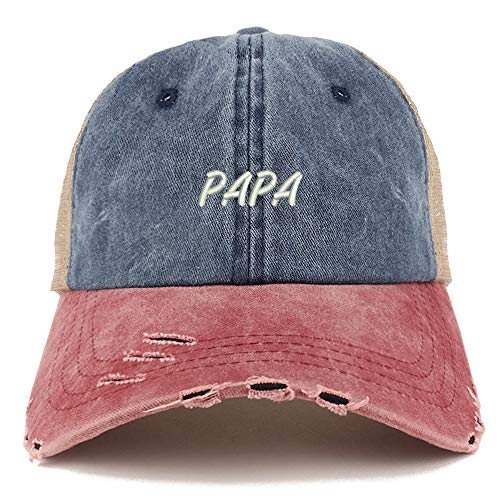 Trendy Apparel Shop PAPA Embroidered Washed Front Mesh Back Frayed Bill Cap