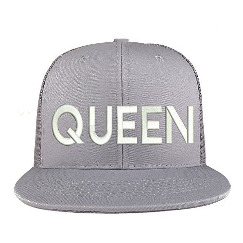 Trendy Apparel Shop Queen Embroidered Cotton Flat Bill Mesh Back Trucker Cap