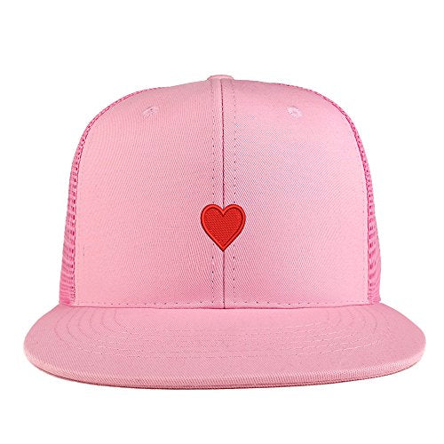 Trendy Apparel Shop Emoticon Heart Embroidered Cotton Flat Bill Mesh Back Trucker Cap