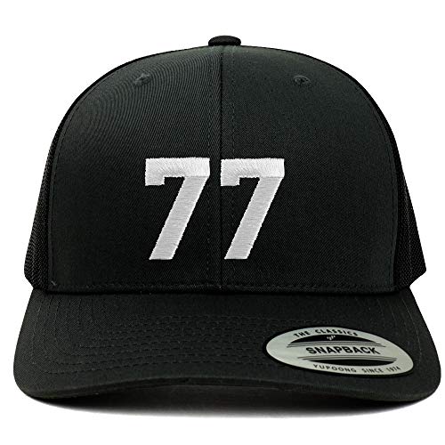 Trendy Apparel Shop Number 77 White Thread Embroidered Retro Trucker Mesh Cap