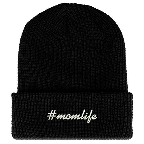 Trendy Apparel Shop Hashtag Momlife Embroidered Ribbed Cuffed Knit Beanie